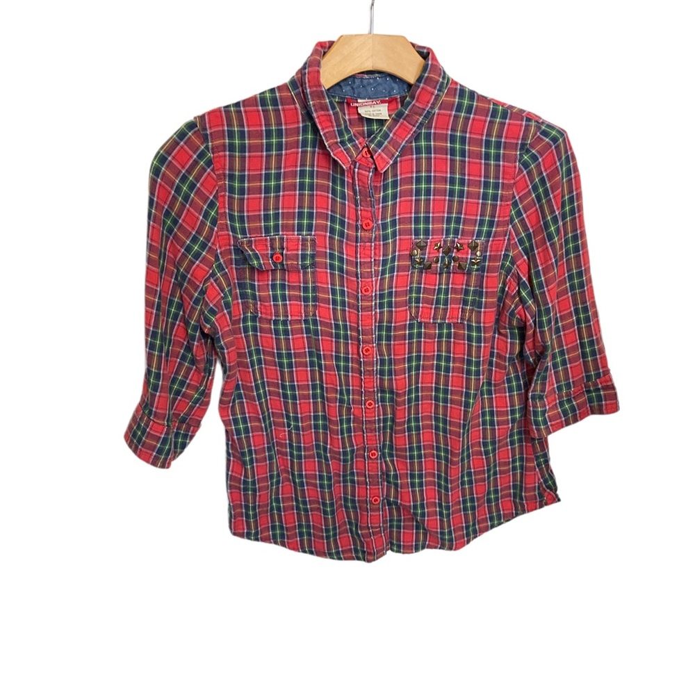 UNIONBAY JUNIORS‎ Red Plaid Shirt Size XLBeaded Pocket Button Front